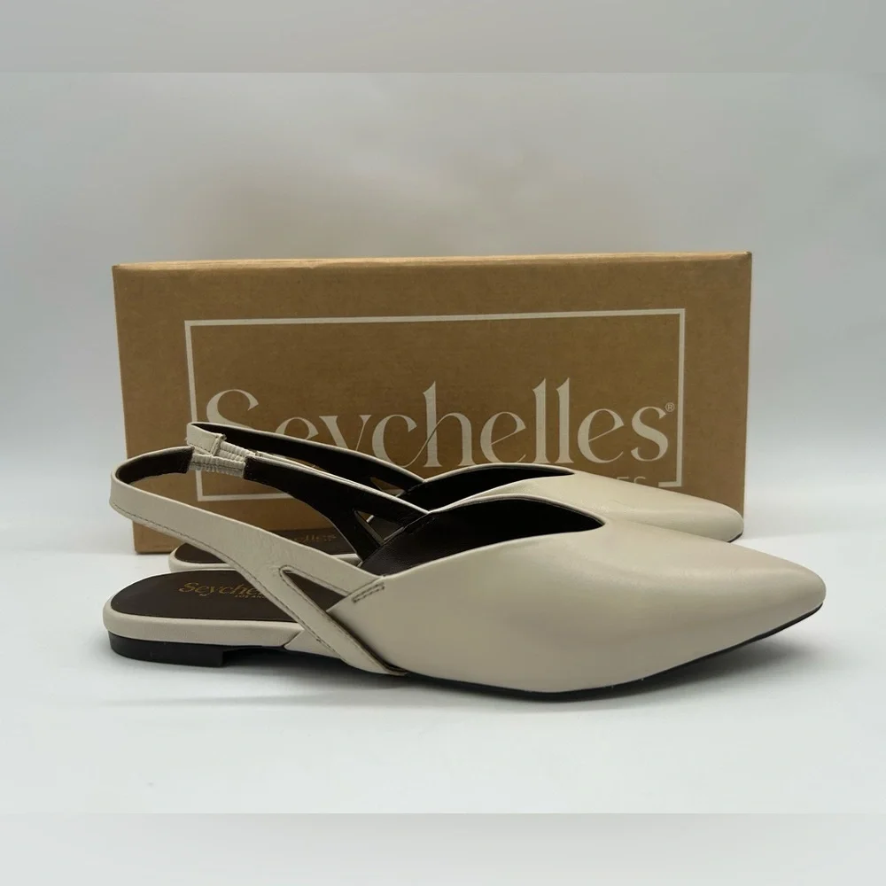 Seychelles Good Girl Ivory Leather Slingback Flats Pointed Toe Size 6 NWT - Picture 12 of 13